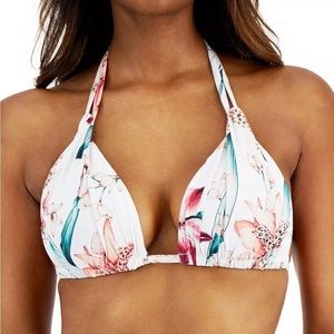 La Blanca WHITE Flyaway Orchid Printed Halter Bikini Swim Top 10
